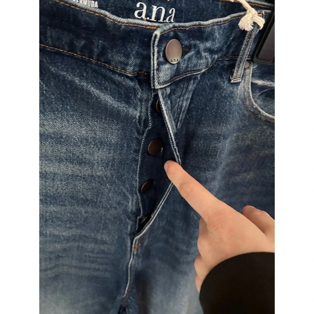 a.n.a Highest‎ Rise 90s Denim Bermuda Shorts Dark Wash Button Fly Tall Size 18T